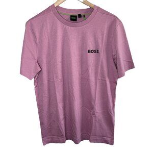 Hugo Boss Mens Pink Purple Thompson Crew Neck Logo Cotton T-Shirt Small